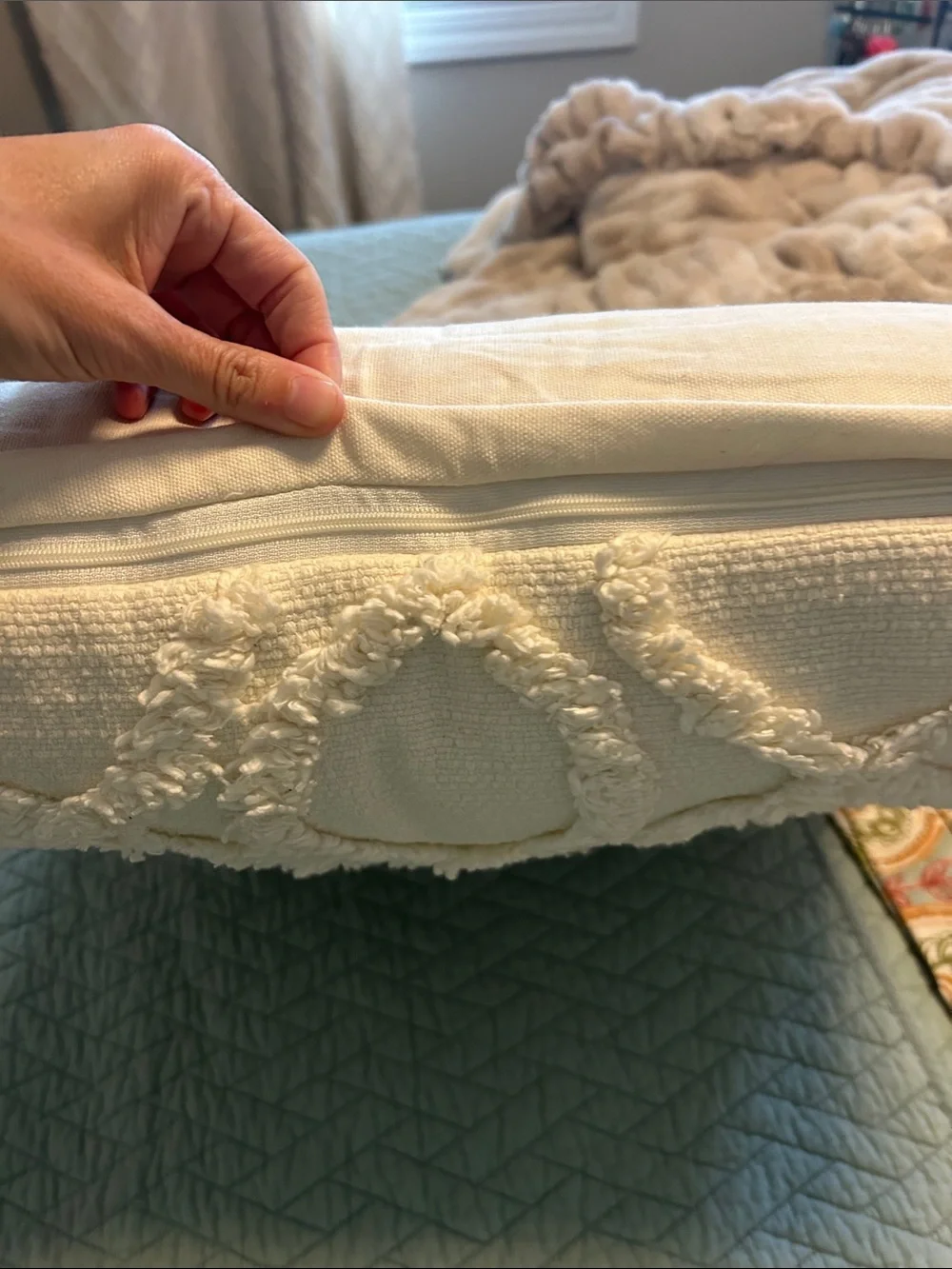 Textured Ivory Tufted Decorative Throw Pillow
